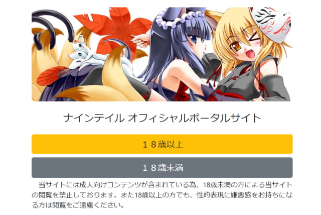 ナインテイルの年齢確認画面