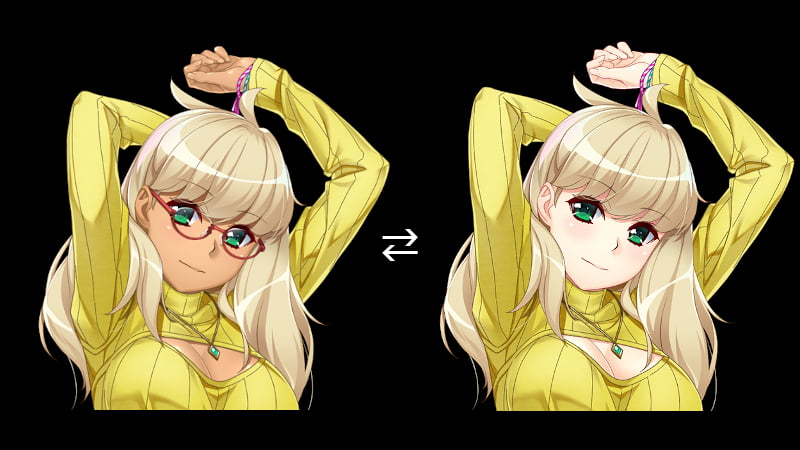 リーシャの眼鏡と肌色の変更