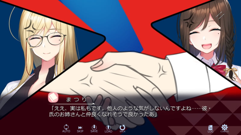 眞里とまつりが握手するシーン