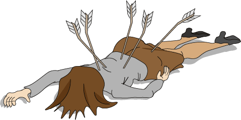 矢が刺さりまくって倒れている人