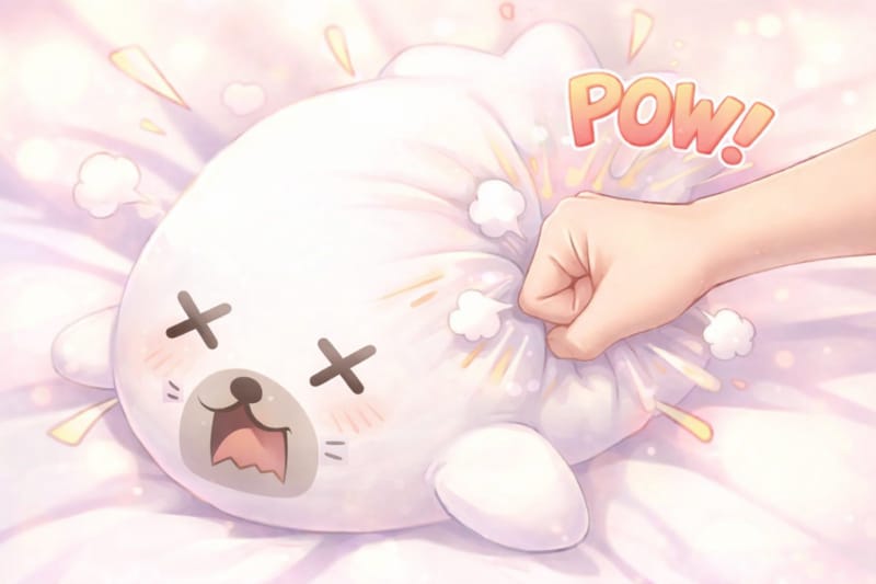 アザラシのヌイグルミをぶん殴る