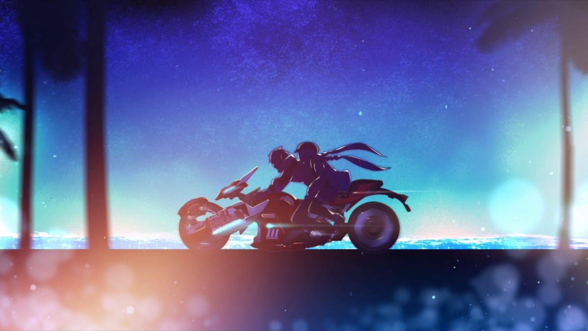 レリッシュの雪光とユニカがバイクでタンデムするシーン